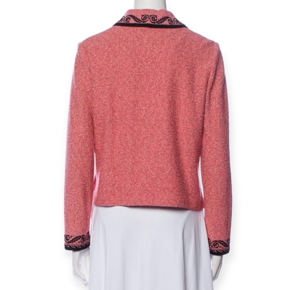 ST. JOHN Classic Blazer Salmon Tweed Black Embellishment Like New - Picture 2 of 4